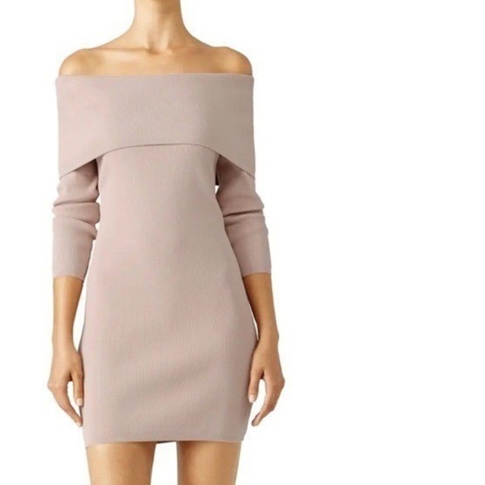NEW StyleStalker Vana Knit Mini Sweater Dress Light Pink Belt Womens Large